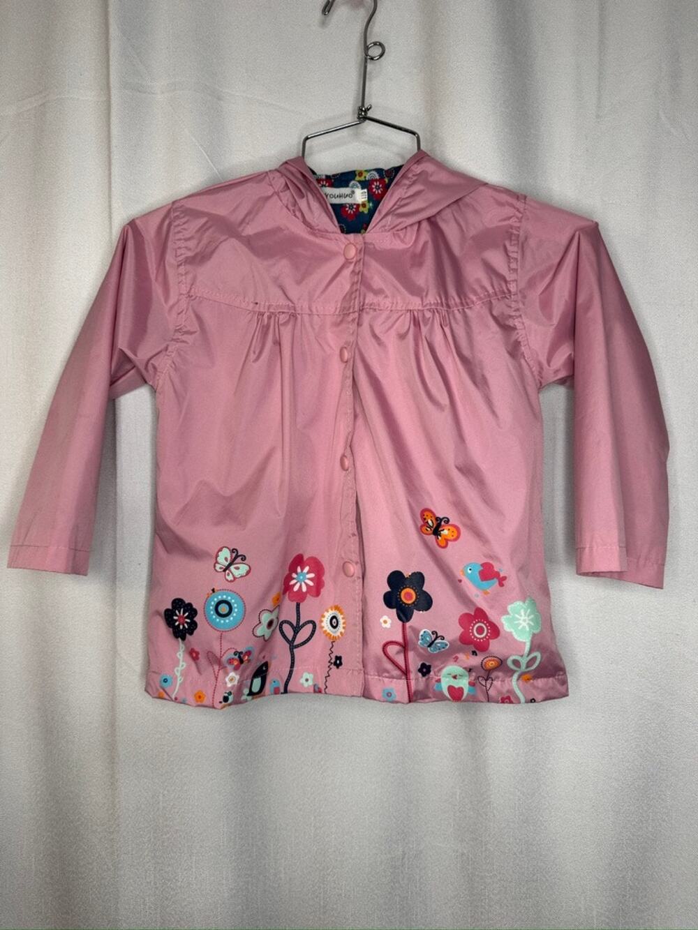 432. Keaiyouhuo Pink Floral Hooded Rain Jacket Girls Size 4T-5
